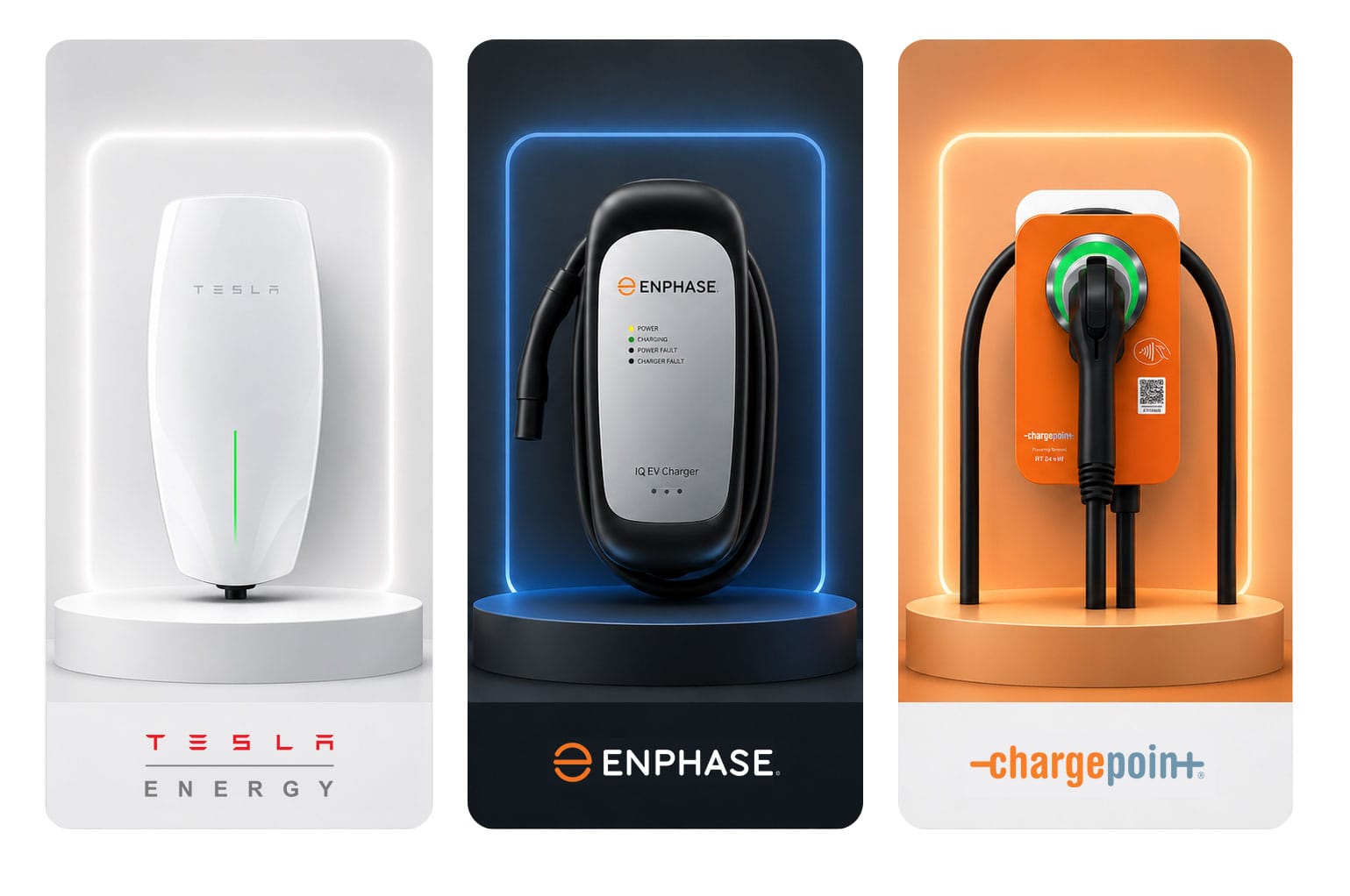 EV charger brands Nabu Energy installs for EV charger installation in Bay Area homes and businesses
