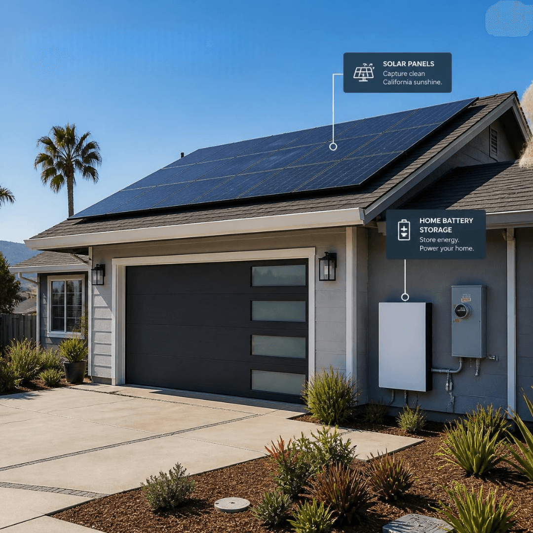 ompleted residential solar and battery storage system in Fremont California